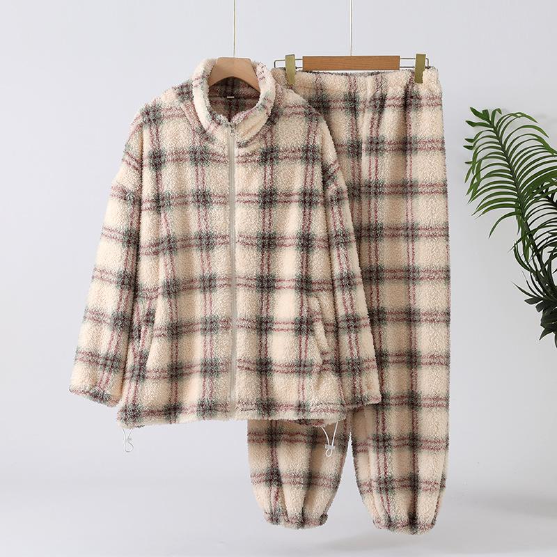 Shu cotton lint winter thickened women's pajamas cardigan long sleeve trousers loungewear set loose casual