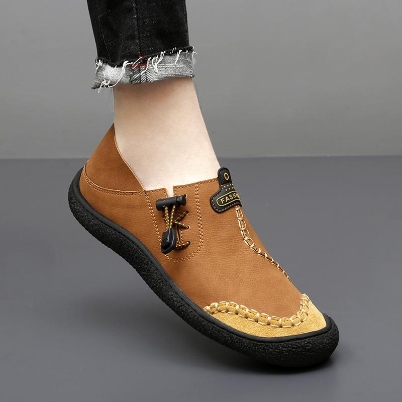 Men Handmade Leather Shoes Black Casual Hiking Shoes Outdoor Grey Walking Driving Shoes Over Sized Brown Slip On