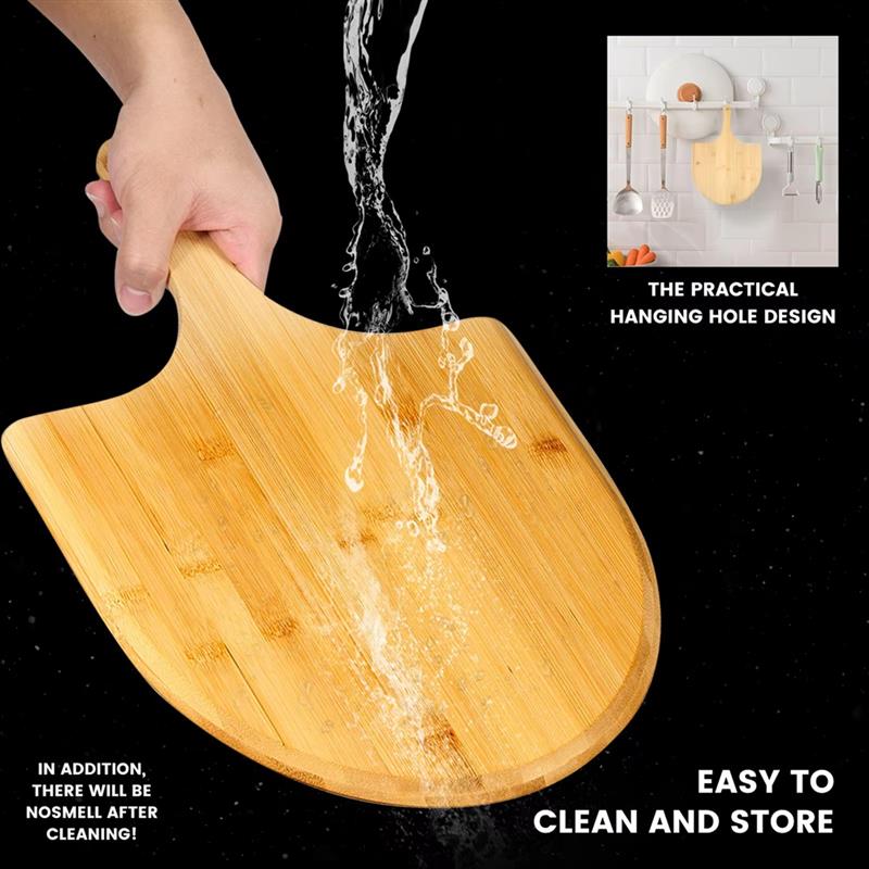 AT02-Bamboo Pizza Peel Baking Tool Wooden Pizza Cutting Board With Comfortable Handle Pizza Peeling Cutting Board 1