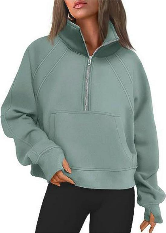 Women's Half-Zip Stand Collar Velvet Hoodie Jacket - Autumn/Winter Collection