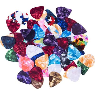 Guitar Picks Thin Light Soft Gauge Assorted Pearl Variety Pack Celluloid - 50 Pcs Mixed Colorful - Plectrums for Gift Acoustic Guitar, Bass and