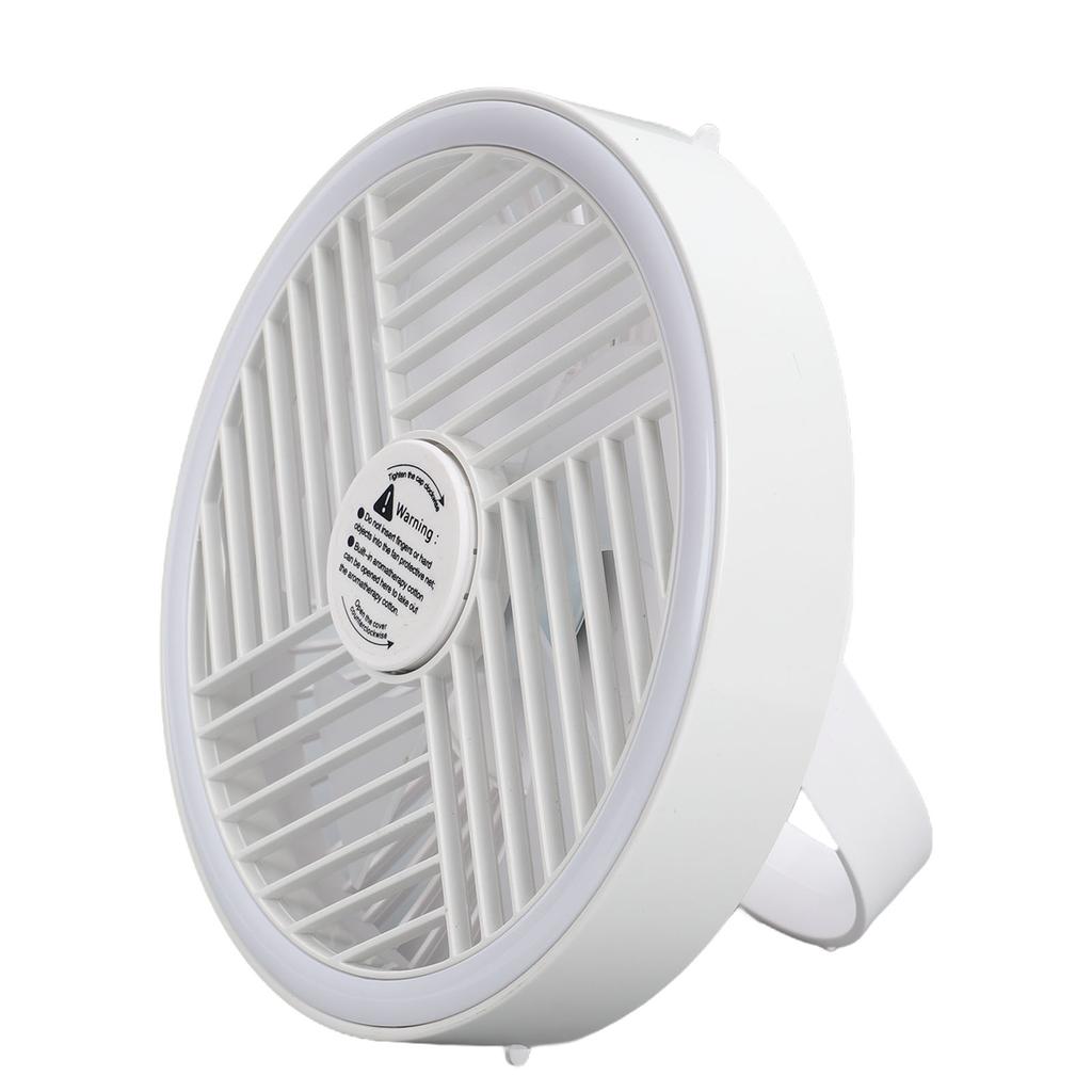 Camping Fan White 3 Speed USB Rechargeable Hanging Desk Fan with Stepless Dimmable Light for Tent Car Tree Branch