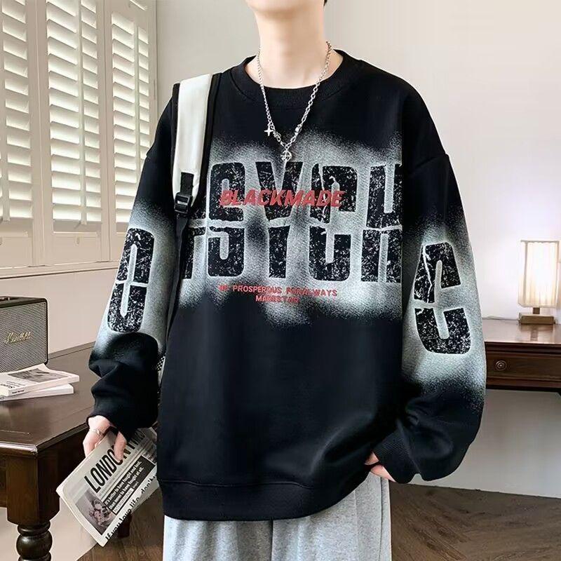 Trendy Men's Letter Print Sweatshirt: Autumn/Spring Round Neck, Long Sleeve, Casual Loose Fit.