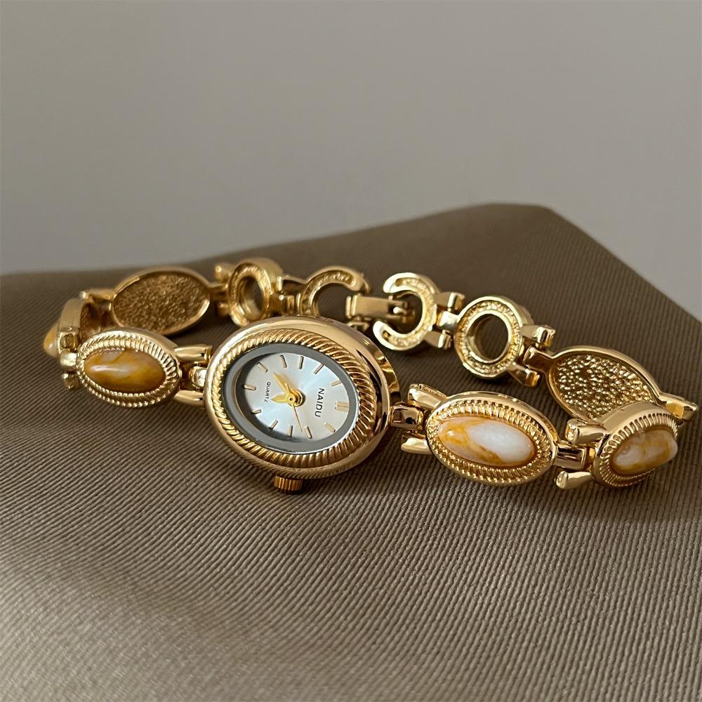Oval Wristwatch Colored Gemstones Quartz Watch Vintage Ladies Watch