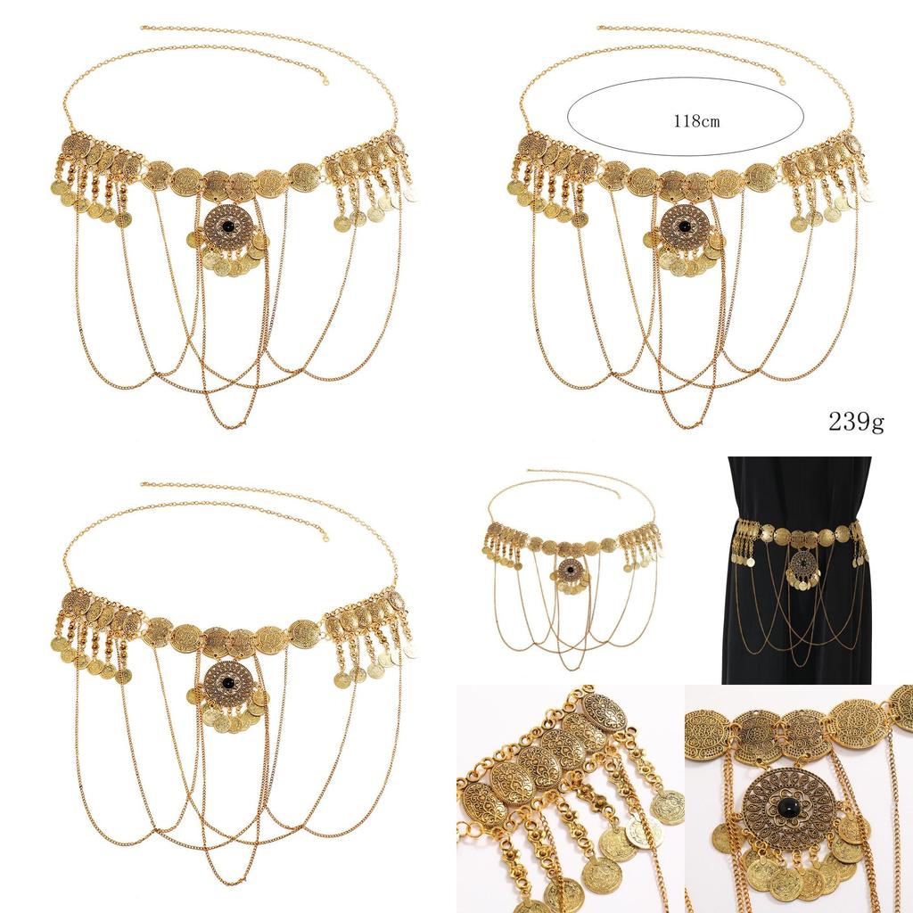 Retro Metal Waist Chain With Chain Link Tassels And Circular Elements Ideal For Formal Summer Wear For Women