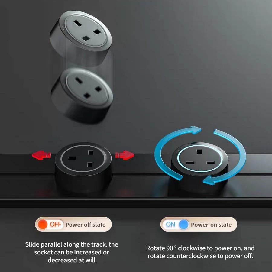 8000W Movable Track Power Socket Home Kitchen Appliances Plug Adapter Standard Wall Socket With USB