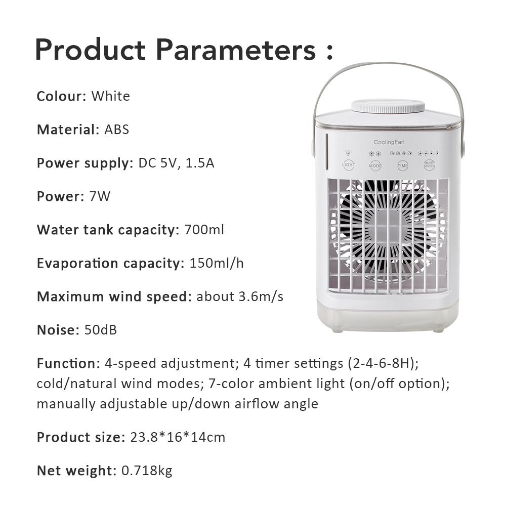 Ar Condicionado para Espaços Pequenos para Casa Portátil Recarregável Ventilador de Mesa Cooler de Ar de Verão com Spray Ar Limpo Úmido para Sala de Escritório
