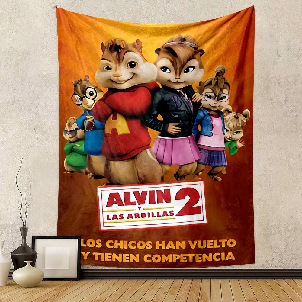 Alvin and the Chipmunks 2 Tapestry Wall Hanging, Singing Chipmunks Comedy Movie Art, Fun Family Wall Decor for Kids Bedroom Playroom