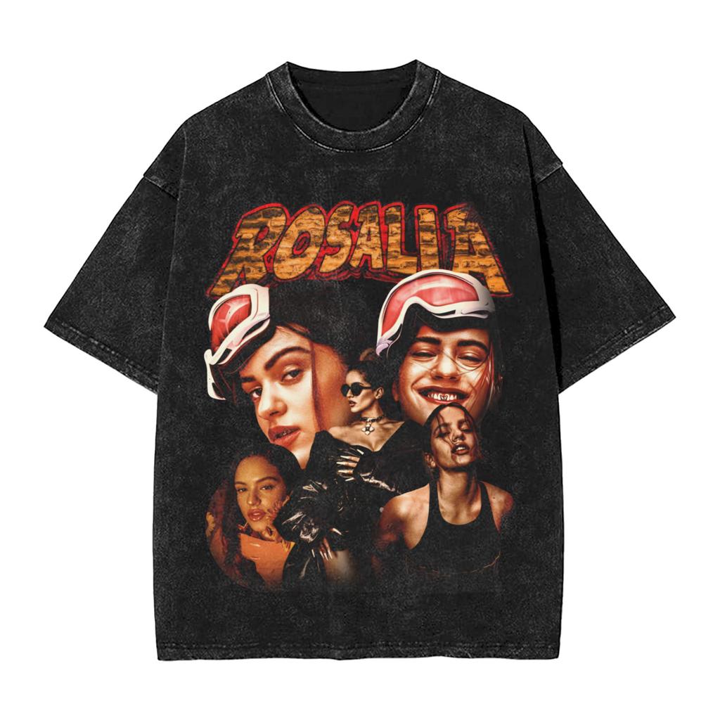 ROSALIA LUX Album Pop Music Washed T Shirt Streetwear Hip Hop Fashion TShirt  Tees Tops for Unisex Women Short Sleeve Oversize