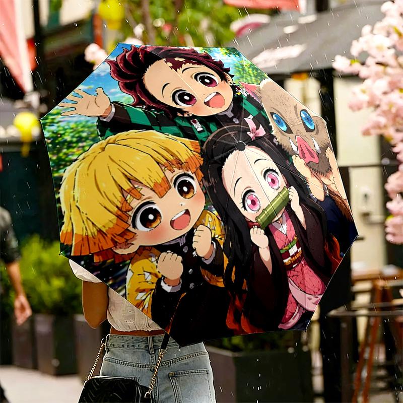 Parapluie Imprimé Demon Slayer Ouverture/Fermeture Automatique - Design Pliable Portable - Usage Quotidien pour Voyage/Extérieur - Cadeau d'Anniversaire