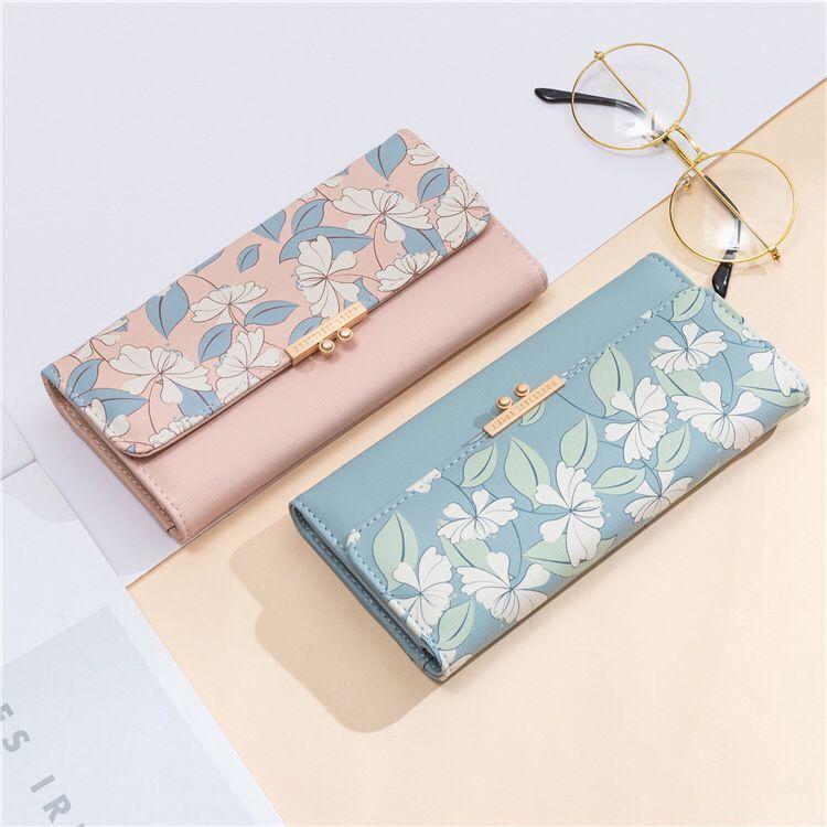 Women Wallets Floral Fresh Style Multi-Card Clutch, Long Wallet, Card Holder, Leather Clip, Coin Purse