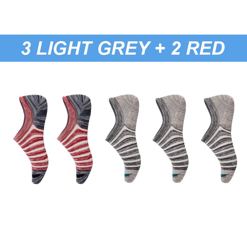 

5 пар мужских носков, хлопковые, большие размеры 38-46, весенне-летние модные полосатые силиконовые нескользящие мужские мягкие дышащие короткие носки, новые EUR38-46 светло-серый/красный