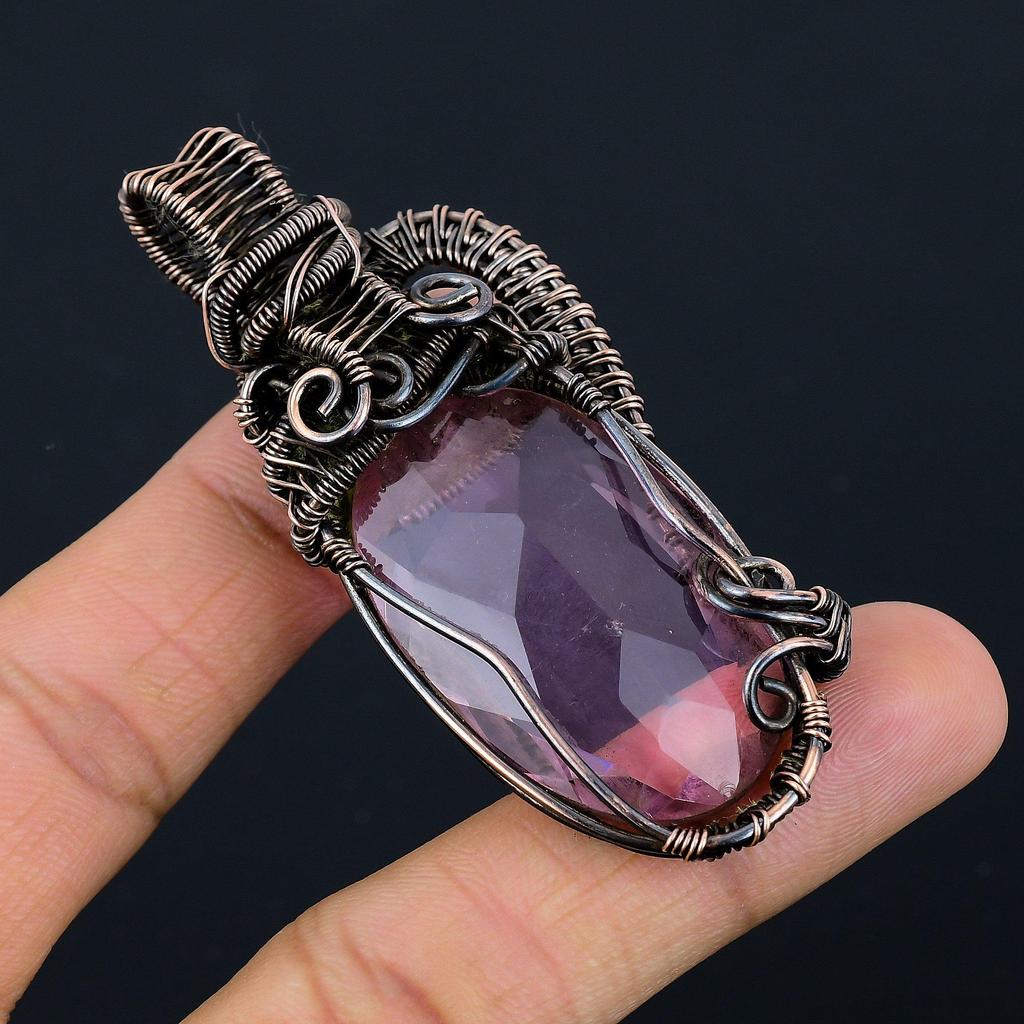 Kunzite Pendant Gemstone Handmade Jewelry,  999 Copper Wire Wrapped Pendant, Gift For Wife Jewelry