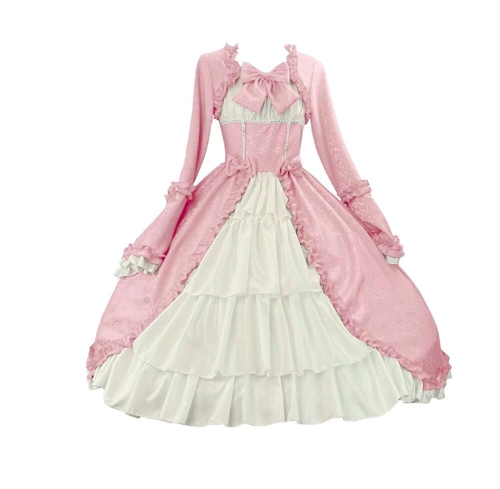 Yucahype Gothic Lolita Long Plus Sweet Lace Dress, Sleeves, Size, Ruffles, Costume, Lolita, Princess, Cosplay, Lolita, Ladylike, (L, Pink)