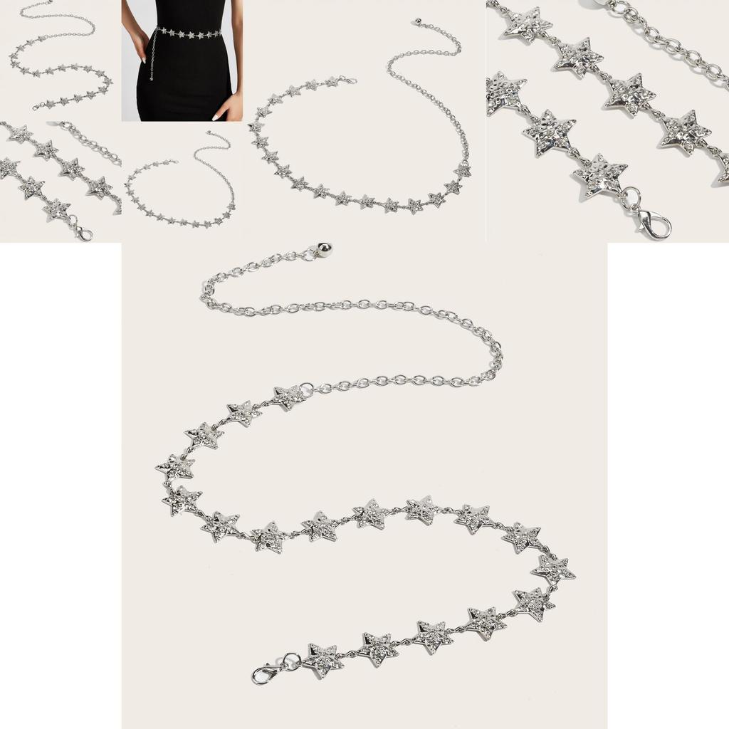 Metal Chain Star Waist Belt For Dresses With Hook Closure Stylish Summer Accessory
