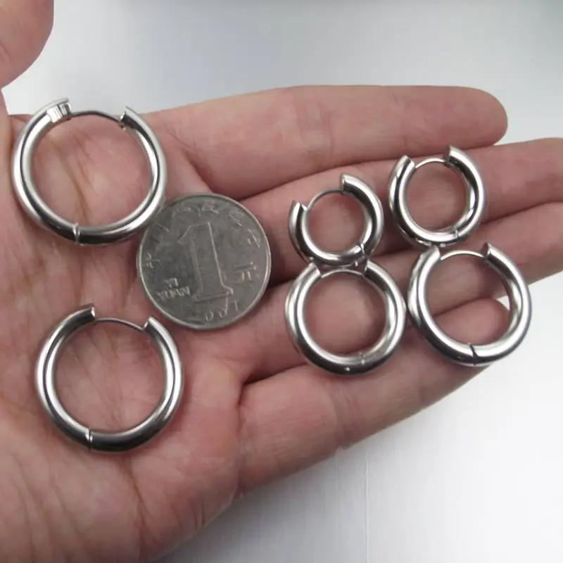2 Pieces 4mm Thickness Stainless Steel Earring Cute Big Crude Circle Earring Hoop Earrings Huggie Jewelry Men Women Gift