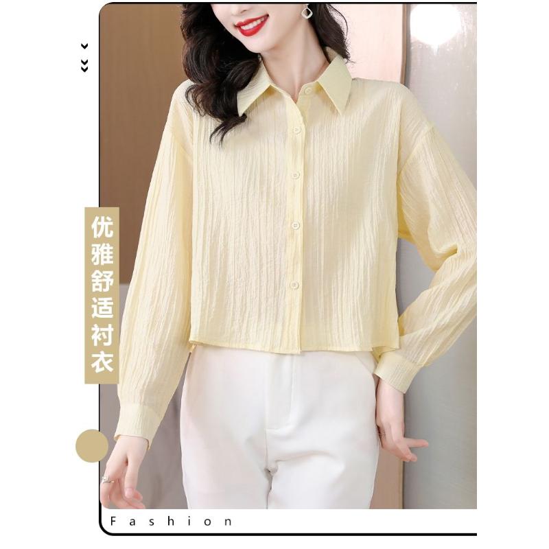 Женская желтая плиссированная шифоновая рубашка с длинным рукавом, элегантная повседневная блузка L