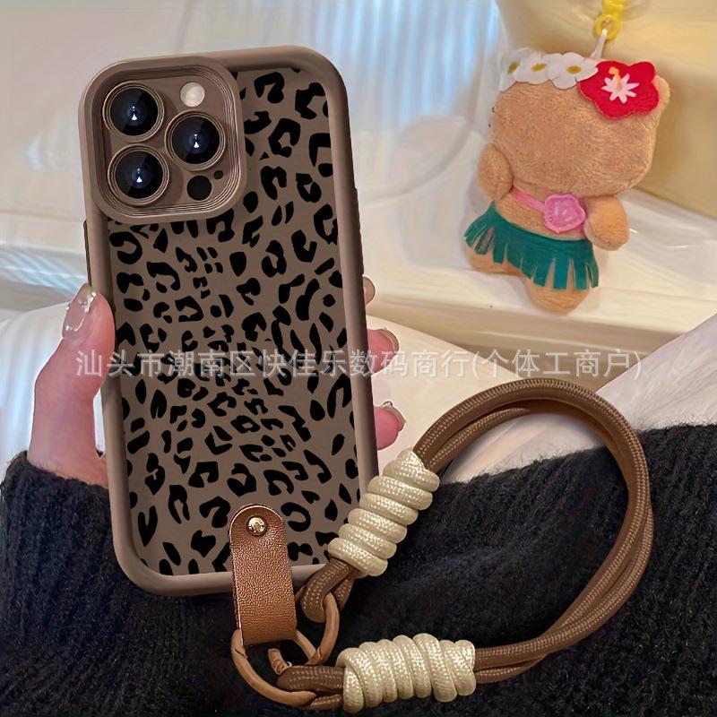 Fashion Leopard Print iPhone17Promax/16Promax/15/14/13/12/11 Wristband Lanyard Phone Case