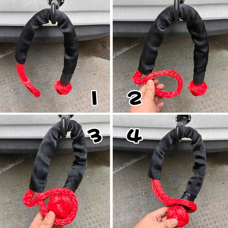 1pc Auto Accessories Car Road Recovery Towing Ropes Protective Sleeve 38000 Lbs Synthetic Fiber Heavy Trailer Pull Strap Shackle