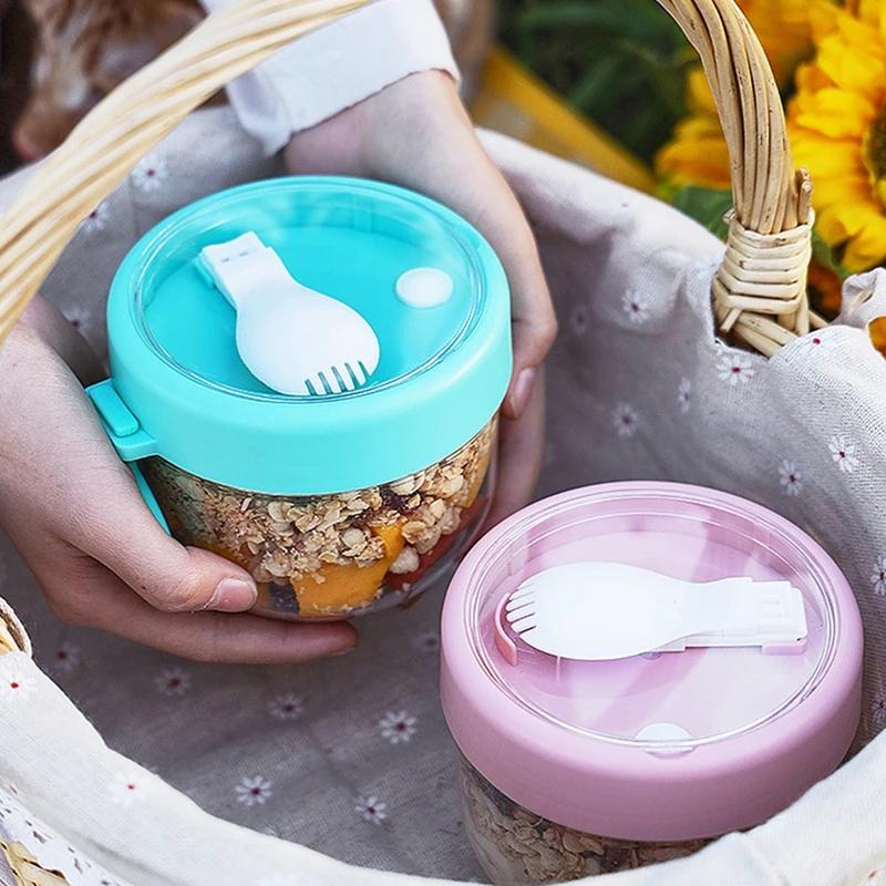 Leakproof Overnight Oat Containers with Lids and Spoons Cereal Cups Yogurt Breakfast On the Go Cups Oatmeal Jars