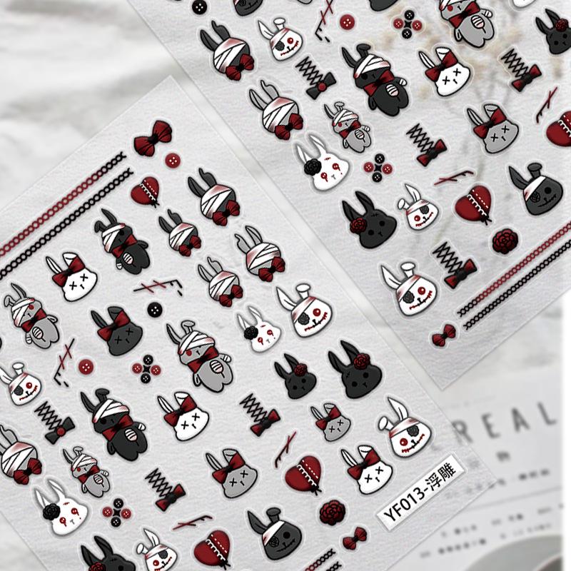 Pakiet mieszany: Trójwymiarowe Kreskówkowe Główki Króliczków Naklejki na Paznokcie i Ozdoby do Dziennika