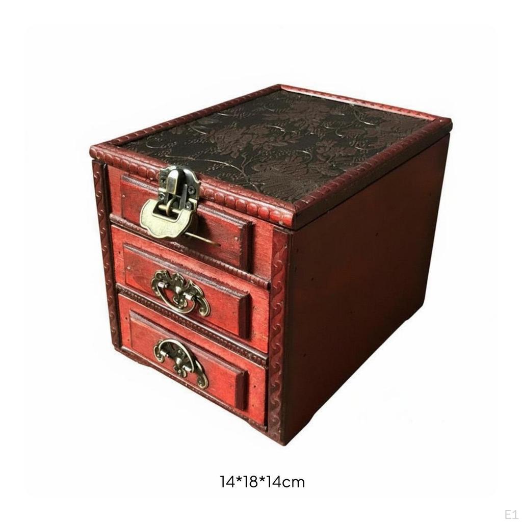Vintage Wood Jewelry Box Aged Brass Latch Antique Embossed Floral Storage Item