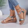 Women's Sandals Slope Heel Color Matching T-shaped Elastic Belt Women's Shoes 2024 New Fashion Outdoor Open Toe Women's Sandals