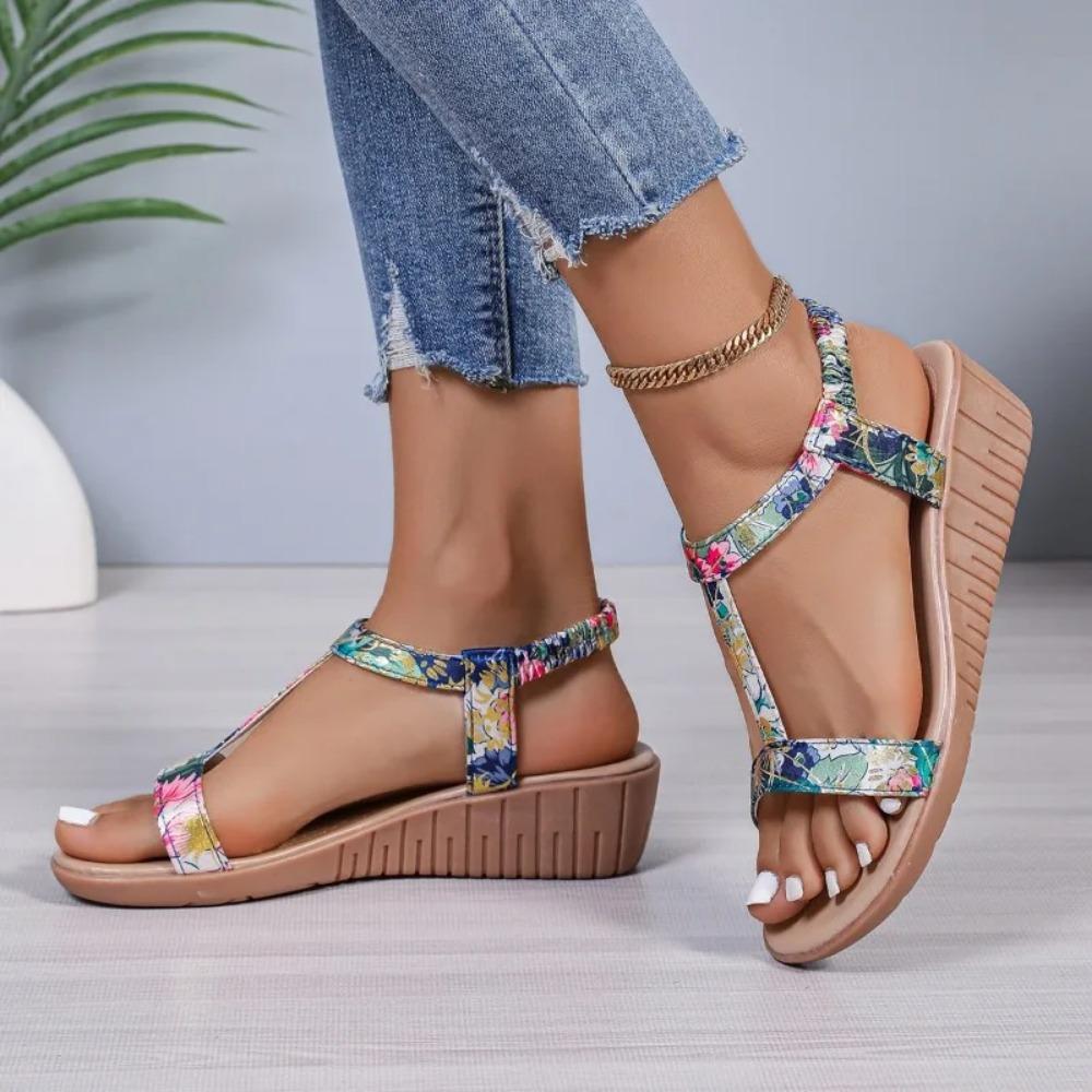 Women's Sandals Slope Heel Color Matching T-shaped Elastic Belt Women's Shoes 2024 New Fashion Outdoor Open Toe Women's Sandals