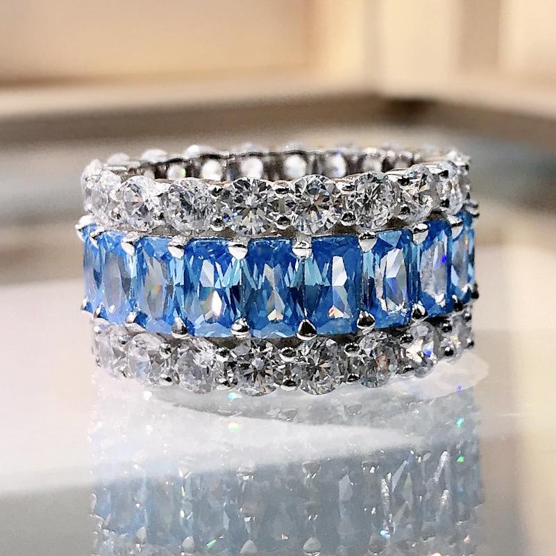 

Longlong Gold Jewelry 2023: Women s 925 Silver Aquamarine Zircon Pave Ring Band - European & American Style Trend Size 9 аквамарин
