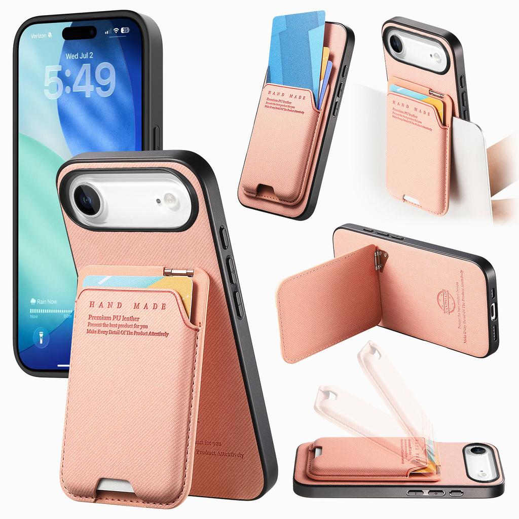 For iPhone Air Case Cloth Texture Leather+PC+TPU Phone Cover with Card Holder Kickstand