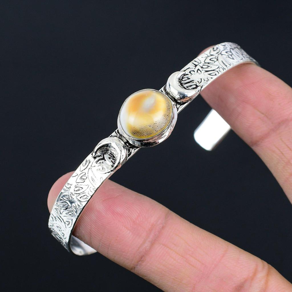 Shiva Eye Shell Gemstone Sterling Silver Engagement Crescent Moon Wedding Bangle