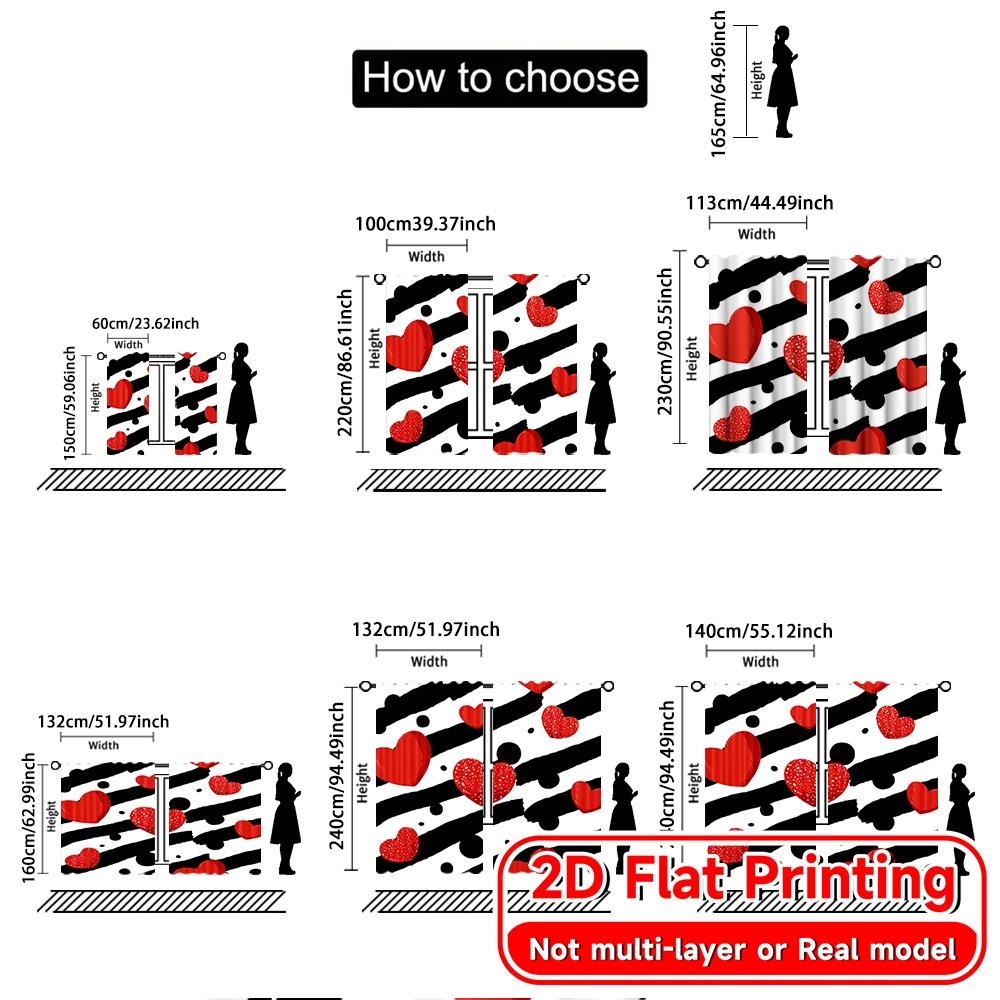 2D Flat Printing  2pcs Heartful Stripes Print Chic Curtains Polyester Curtains Versatile All Perfect for Bedroom & Various Living