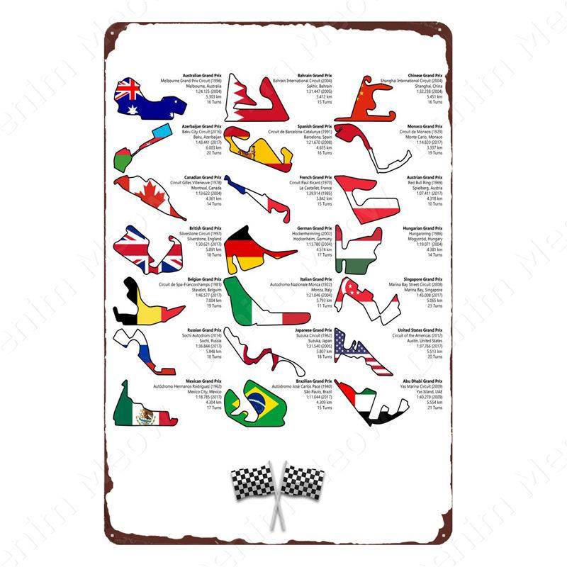 Vintage F1 Championship Metal Tin Sign, Racing Track Poster, Bar Cafe Club Wall Decoration, Grand Prix Circuit Iron Plaque,ZSS84