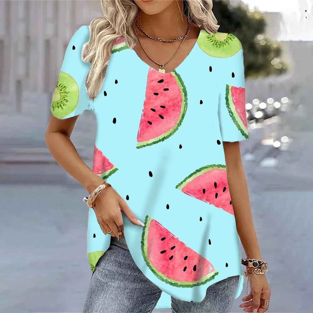 

Женская футболка свободного покроя с V-образным вырезом, футболки Kawaii, женские топы с коротким рукавом, повседневные футболки с коротким рукавом, летние пуловеры, блузки 3XL