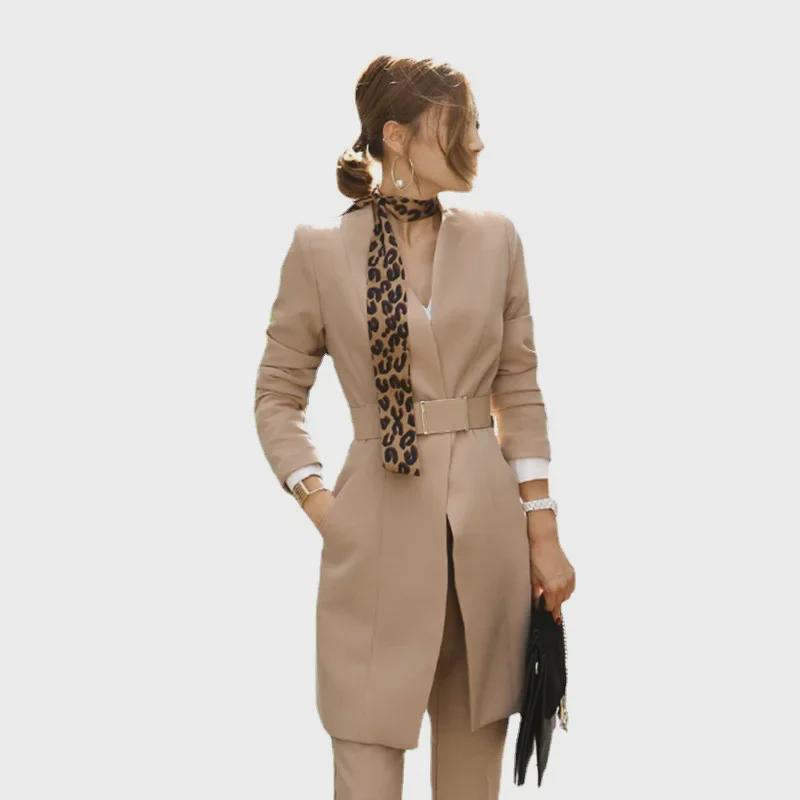 2025 Autumn New Korean Women's Long Blazer & Slim Trousers Set