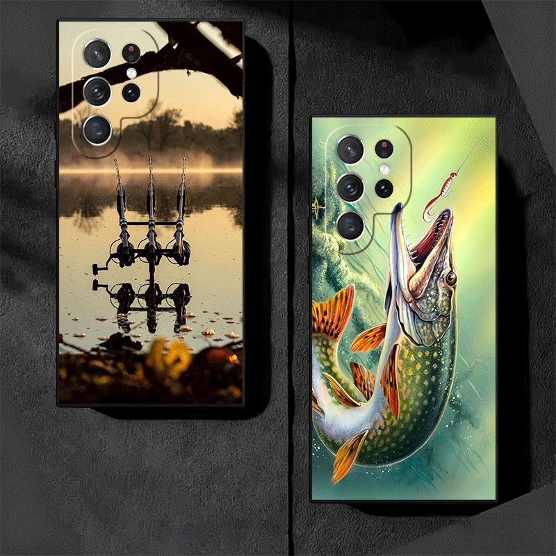 Carp Fish Fishing Rod Soft Phone Case for Samsung Galaxy S26 S25 Edge S24 Ultra S23 Plus S22 S21 FE S20 Black Cover Back Shell