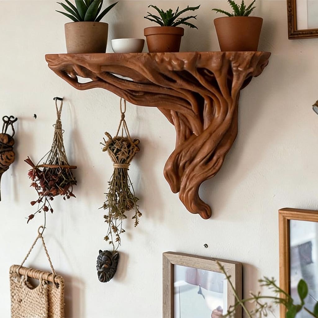 18x8.5x14cm Tree Root Corner Wall Shelves Rustic Natural Branch Display Rack Unique Storage Shelving for Home Decor Books Photos
