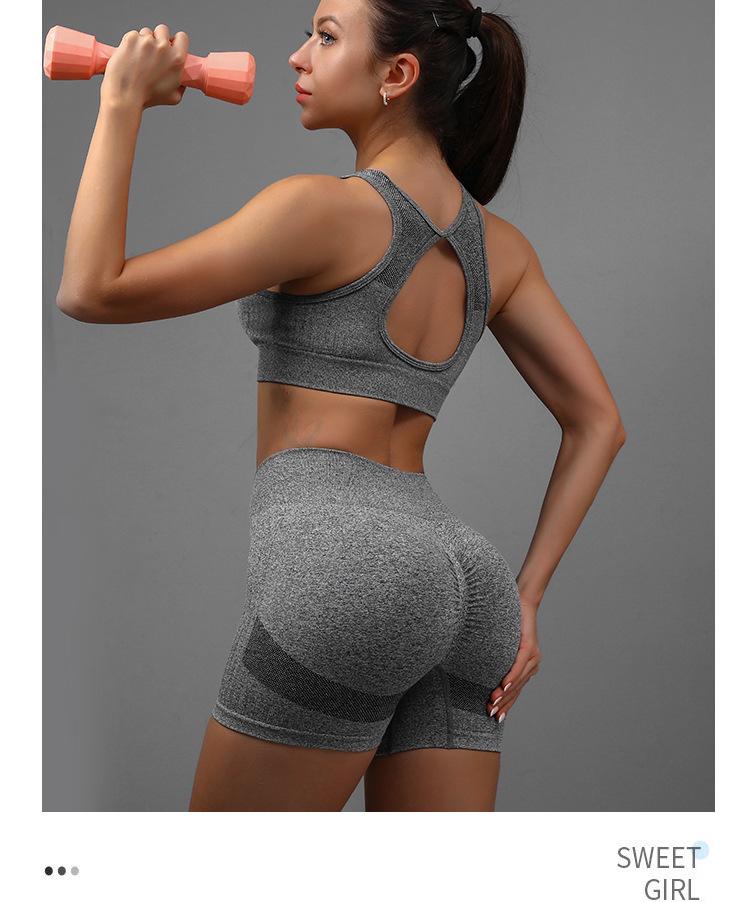 Women's Smiley Face Yoga Set: Breathable Peach Butt Shorts & Beautiful Back Bra