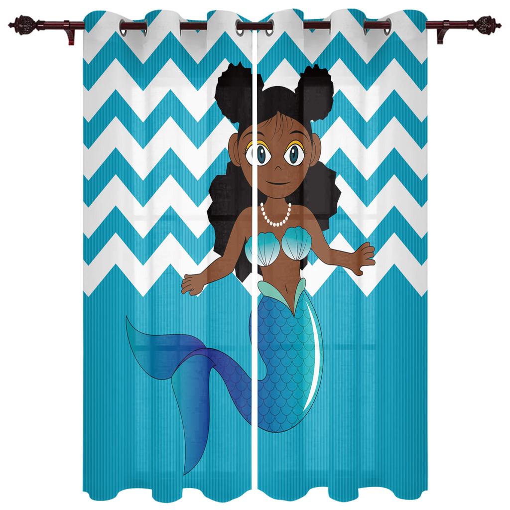 Mermaid Cartoon Children Luxury Curtains for Living Room Window Treatment Curtain for Bedroom Home Decor