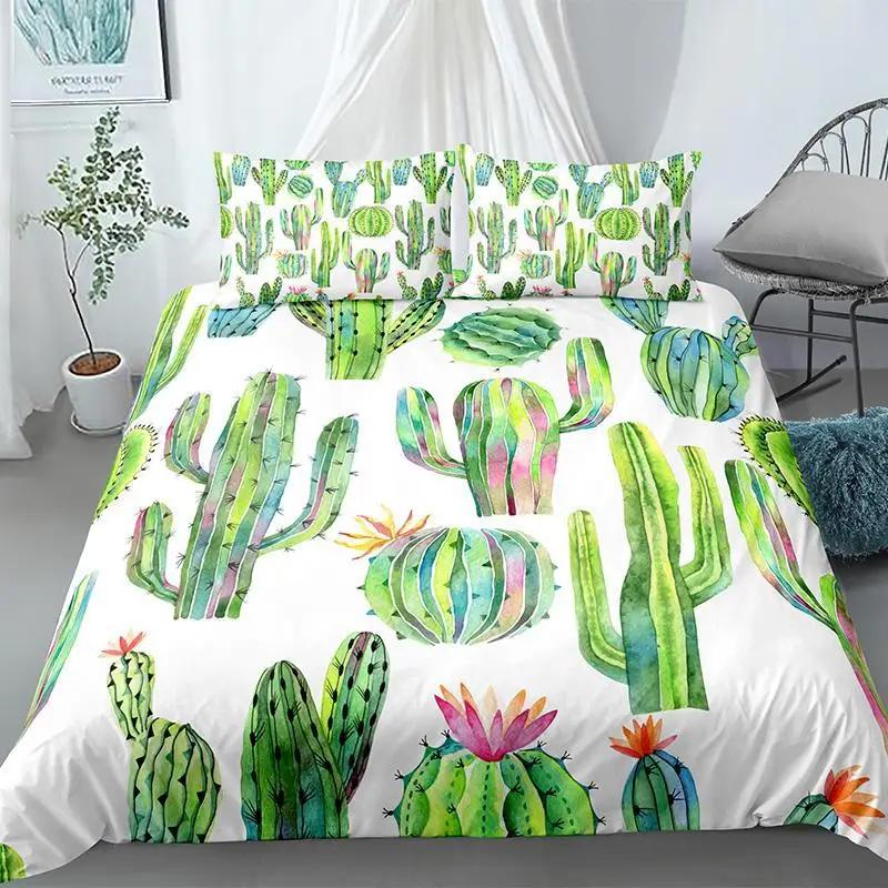 Cactus Duvet Cover Set Exotic Plant Prickly Pear Succulents Bedding Set Kids Teens I Love Cactus King Size Polyester Quilt Cover