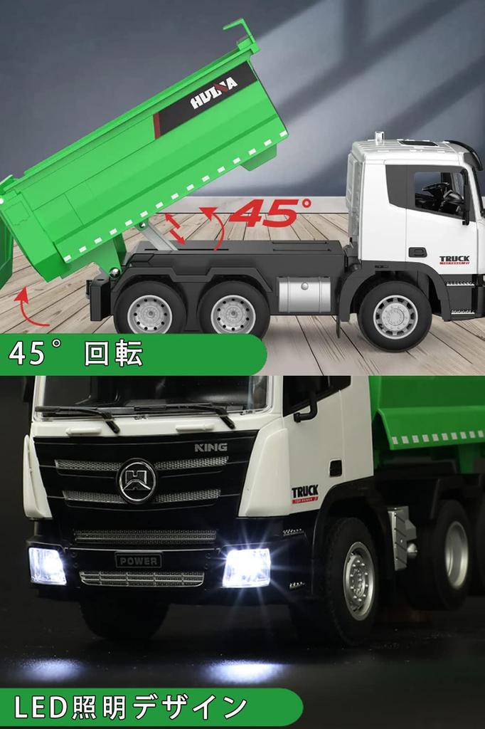 Camion Ribaltabile Auto Radiocomandata Veicolo Ingegneristico per Bambini Veicolo da Costruzione Multifunzionale Auto RC Rotazione Wireless a 360 Gradi Luci LED Lega