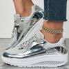 Women's Gold Patent Leather Sneakers Luxurious Casual Breathable Comfortable Running Shoes