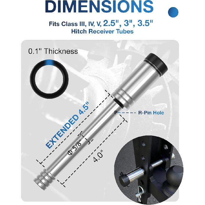 TOPICK 5/8" Trailer Hitch Lock with Extra Long 4-1/2" Span, Stainless Steel Hitch Lock Pin, 2" & 2.5" & 3" Receiver Lock, Truck Locking Hitch Pin,