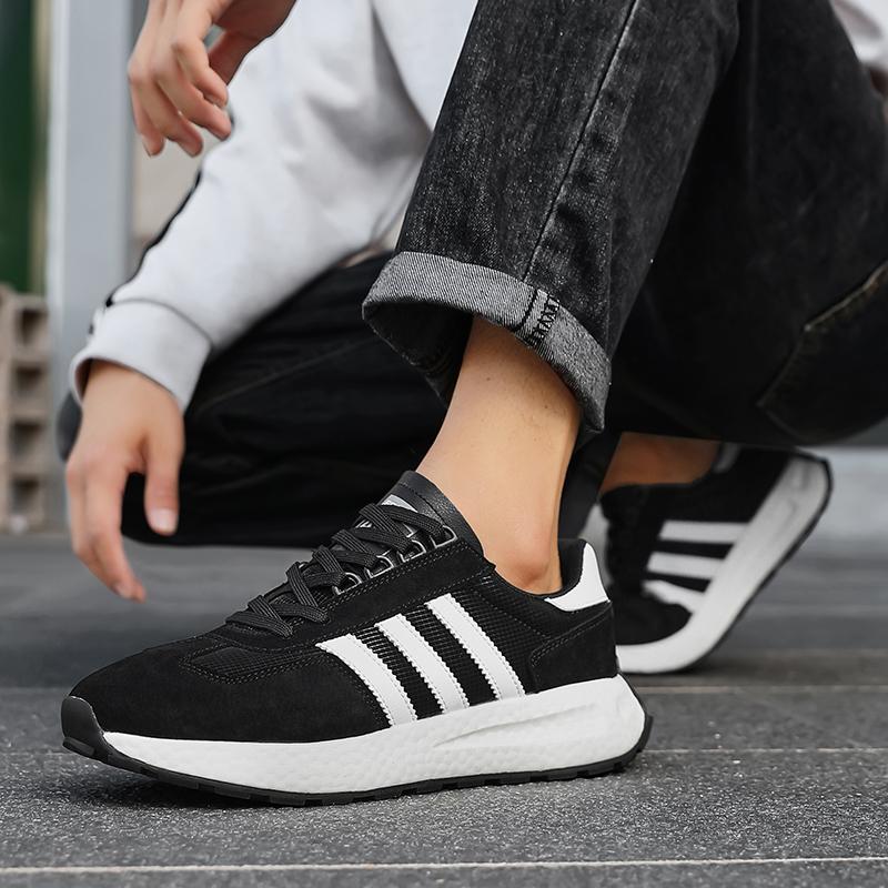 New three-bar fashion shoes Student sports running shoes all leather casual shoes Fashion trend couple sports shoes