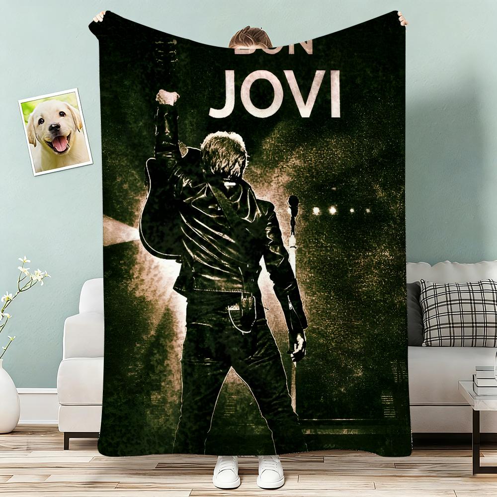 Bon Jovi Throw Lightweight 240g Flannel Blanket Soft Skin-friendly for Summer Cooling 75x90cm