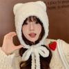 Velvet Bear Ears Strap Pullover Cap Women'S Winter Warm Ear Protection Knitted Warm Bomber Hat