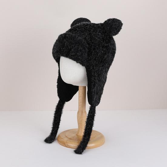 Children Hat with Windproof Rope Cartoon Bear Shape Soft Plush Inner Elastic Warm Hat Boys Girls Winter Headwear