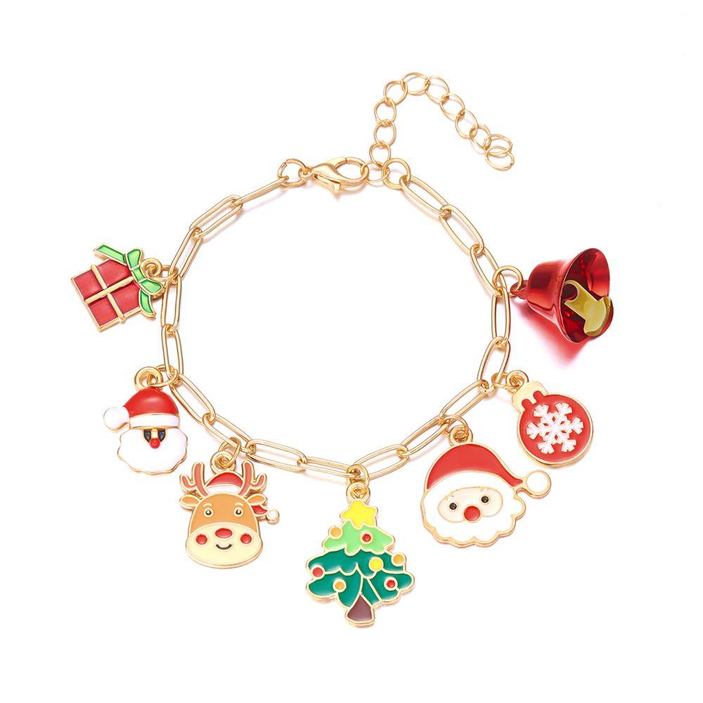 Enamel Drip Bell Pendant Necklace Alloy Metal Santa Claus Bracelet Christmas Necklace Christmas