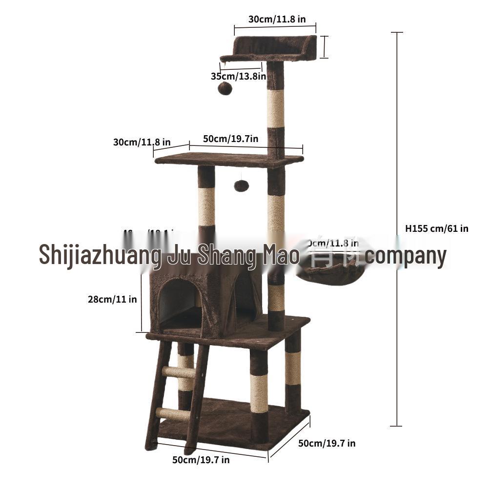 Velvet Cat Tree: Large Climbing Frame & Bed for Cats and Kittens, Space-Saving Design for All Seasons