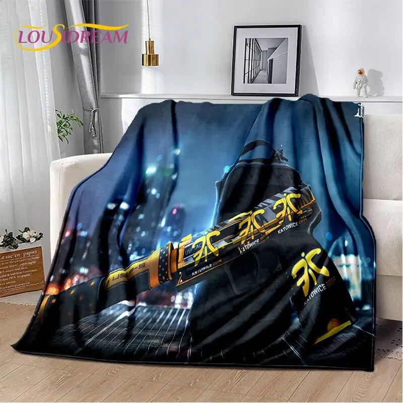 Puška Pistole Nábojová Pistole,CS,AK,USP,M4,AWP Měkká plyšová přikrývka,Vrhací přikrývka flanelová do obývacího pokoje Ložnice Sofa Piknik